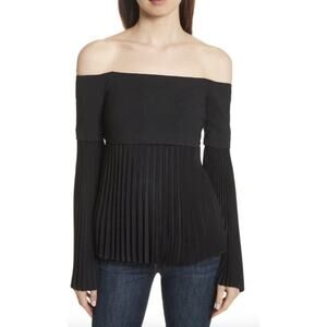 A.L.C. Serena Babydoll Top Off Shoulder Pleated Clean Goth Black Size 8